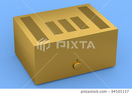 HiFi system with turntable and amplifier for home theater on blue background. HiFi system with turntable and amplifier for home theater on blue background. 94585137