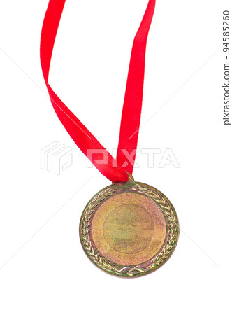 Gold medal with a red tape isolated on white Gold medal with a red tape isolated on white 94585260