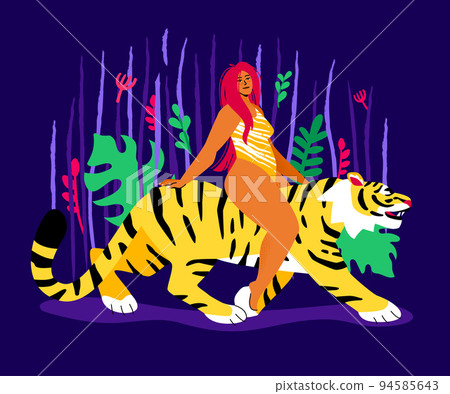Wild woman - colorful flat design style illustration 94585643