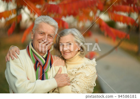 Nice elderly couple in a autumn park Nice elderly couple in a autumn park 94586181