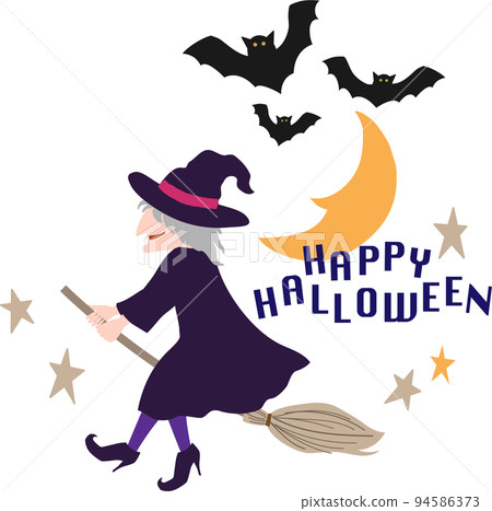 萬聖節 一個快樂地在天空飛翔的女巫 94586373