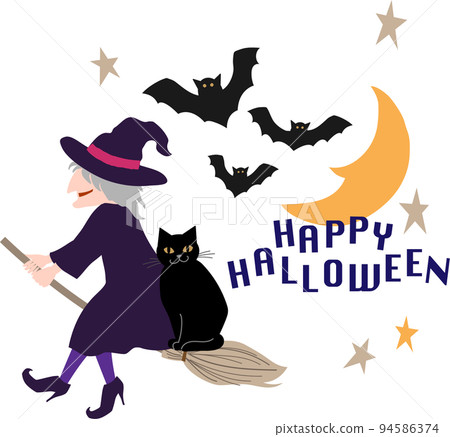 萬聖節 一個帶著黑貓在天上飛的女巫 萬聖節 一個帶著黑貓在天上飛的女巫 94586374