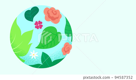 Happy Earth Day vector- Globe and nature- leaves and flowers 94587352