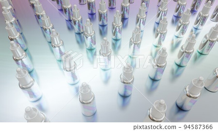 Set of dropper bottles with pearlescent labels, concept of medical and beauty procedures, wide angle 3D rendering Set of dropper bottles with pearlescent labels, concept of medical and beauty procedures, wide angle 3D rendering 94587366