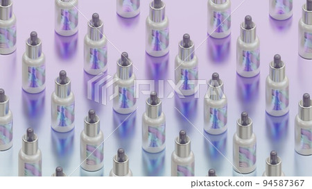 Set of dropper bottles with pearlescent labels, concept of medical and beauty procedures, orthographic 3D rendering Set of dropper bottles with pearlescent labels, concept of medical and beauty procedures, orthographic 3D rendering 94587367