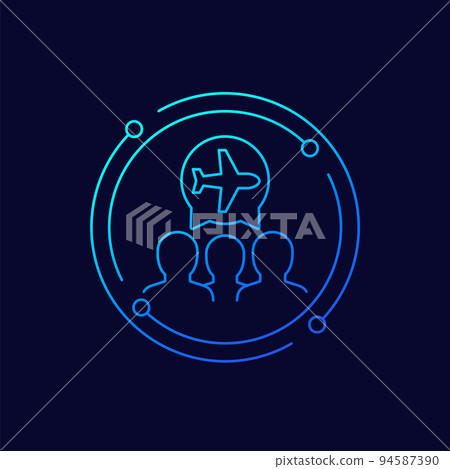 airplane and passengers line vector icon 94587390