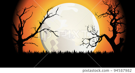 Halloween Theme Background with Full Moon and Trees Silhouettes. Vector Illustration Halloween Theme Background with Full Moon and Trees Silhouettes. Vector Illustration 94587982