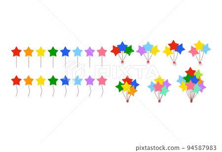 Vector illustration set of singular and plural colorful star-shaped balloons 94587983