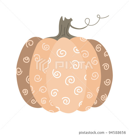 Cute isolated doodle pumpkin with doodle ornament. Flat vector illustartion. Halloween or Thankgiving day symbol 94588656