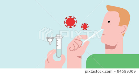 Flat vector illustration of man profile with nasal swab 94589309
