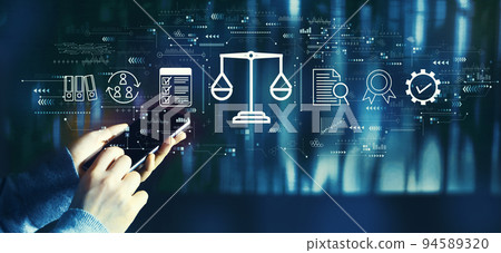 Legal advice service concept with person using smartphone Legal advice service concept with person using smartphone 94589320