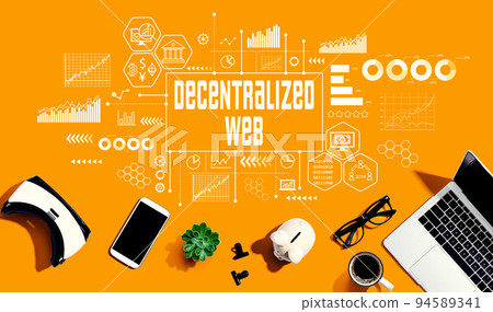 Decentralized Web theme with electronic gadgets and office supplies 94589341