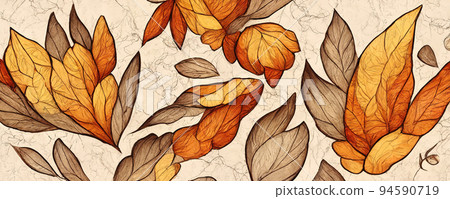 Spectacular autumnal digital art 3D illustration for diverse leaf shapes. 94590719