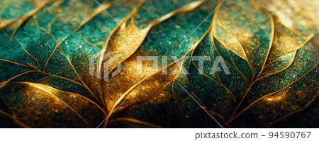 Spectacular green and gold leaf with realistic texture. Digital 3D illustration. Spectacular green and gold leaf with realistic texture. Digital 3D illustration. 94590767