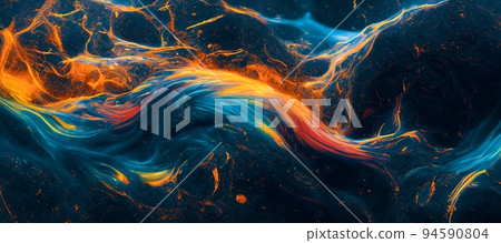 Spectacular scene of blue, orange ink move around. Digital art 3D illustration. Spectacular scene of blue, orange ink move around. Digital art 3D illustration. 94590804
