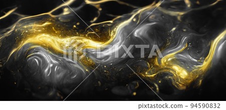 Spectacular black and gold ink swirled around. Digital art 3D illustration. Spectacular black and gold ink swirled around. Digital art 3D illustration. 94590832
