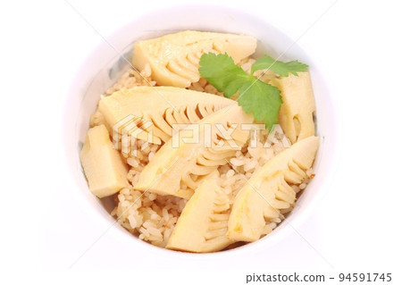 Bamboo shoots rice, bamboo shoots cooked rice, light background 94591745
