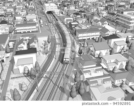 漫畫背景風景住宅區插圖住宅區CG 94592891