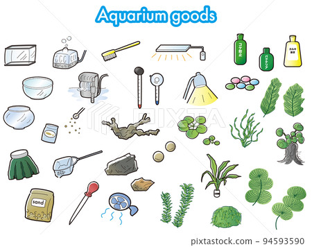 Illustration set of ornamental fish breeding goods Aquarium tank 94593590
