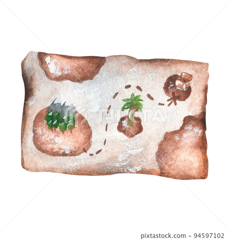 Pirate map. Watercolor illustration. Isolated on a white background. Pirate map. Watercolor illustration. Isolated on a white background. 94597102