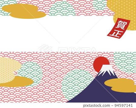 新年背景素材、日式圖案、富士山、瑞雲、POP廣告海報等。 94597141