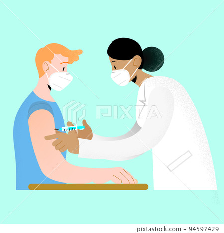 Doctor and patient with ffp2 kn95 white masks-Vaccine inoculation 94597429