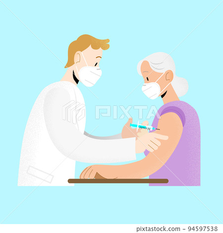 Doctor and patient wearing ffp2 kn95 masks-Senior vaccine inoculation 94597538