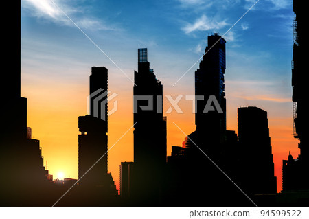 silhouette Bangkok Cityscape Skyline in sunrise 94599522