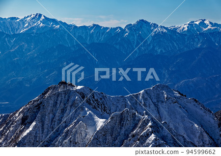 從八嶽山脈和赤嶽山頂看到的權現岳和南阿爾卑斯山 94599662