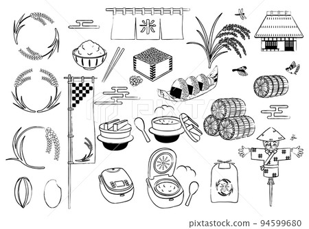水稻新米插畫集手繪線描 94599680