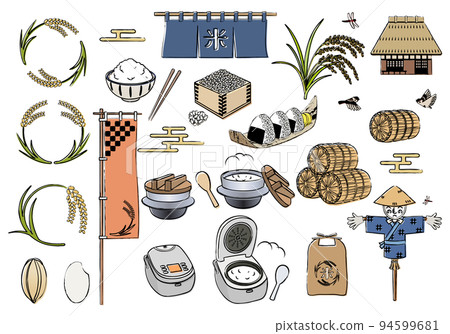 Rice new rice illustration set hand-drawn line drawing colored 94599681