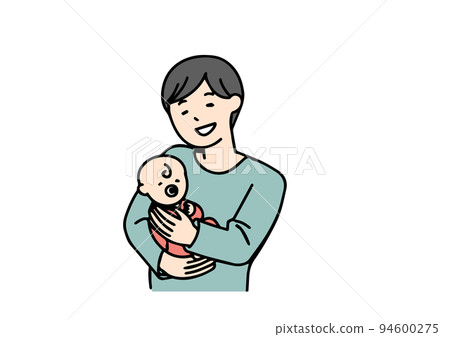 爸爸抱著嬰兒簡單的線條人物插圖 94600275