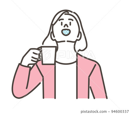為預防電暈感染和健康而漱口的女人[上身矢量插圖素材] 94600337