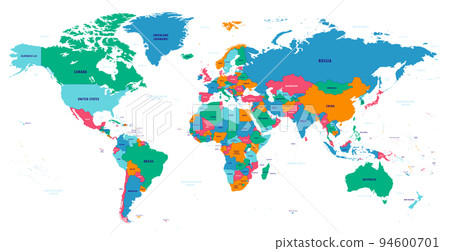 World map with country names and sea names 94600701