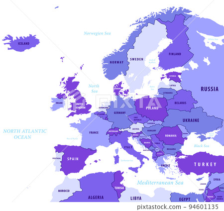 Europe map country color coded purple tone 94601135