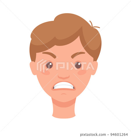 Man Head Showing Angry Face Expression and Emotion Frowning Front Vector Illustration 94601264