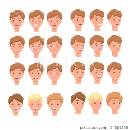 Man Head Showing Different Face Expression and Emotion Feeling Vector Set 94601266