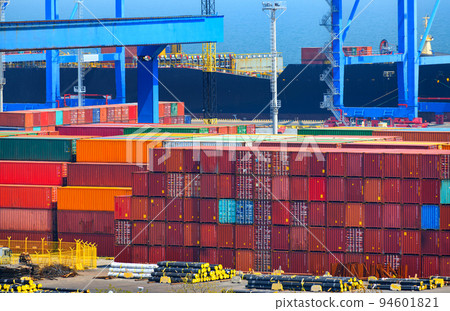 industrial seaport infrastructure, commercial dock and container warehouse, sea, cranes and cargo ship, concept of sea cargo transportation industrial seaport infrastructure, commercial dock and container warehouse, sea, cranes and cargo ship, concept of sea cargo transportation 94601821