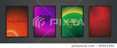 Halloween poster set. Minimal backgrounds design with dark gradient for invitation, promo banner, placard, sale brochure. Smooth blurred halloween modern templates collection. Halloween poster set. Minimal backgrounds design with dark gradient for invitation, promo banner, placard, sale brochure. Smooth blurred halloween modern templates collection. 94601998