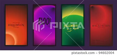 Halloween vertical stories set. Minimal backgrounds design with dark gradient for promo banners, social media posts and mobile advert backgrounds. Smooth blurred halloween modern templates collection. 94602004