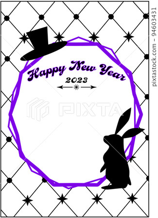兔子剪影新年賀卡材料,黑色和紫色哥特式 兔子剪影新年賀卡材料,黑色和紫色哥特式 94603431