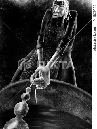 Churchkhela is a traditional Georgian candle-shaped candy. The process of cooking by an elderly Georgian woman in national everyday clothes. Churchkhela is a traditional Georgian candle-shaped candy. The process of cooking by an elderly Georgian woman in national everyday clothes. 94603602