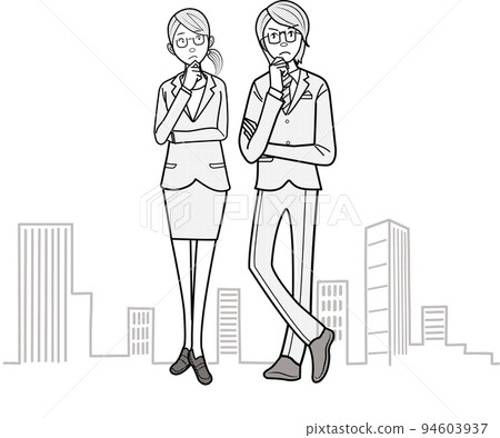 Thinking, worried businessman, business woman 94603937