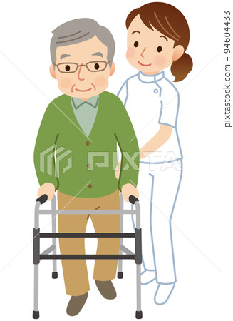 做步行訓練的老人、護士、護理人員 94604433
