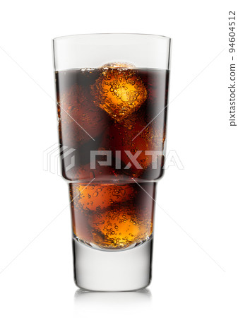 Luxury Glass of cola soft drink with ice cubes and bubbles on white. 94604512