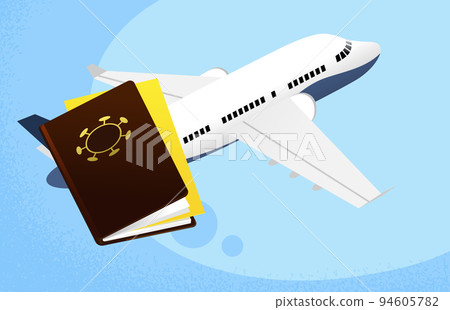 Vaccine passport with airplane on background-International certificate of immunity and vaccination 94605782