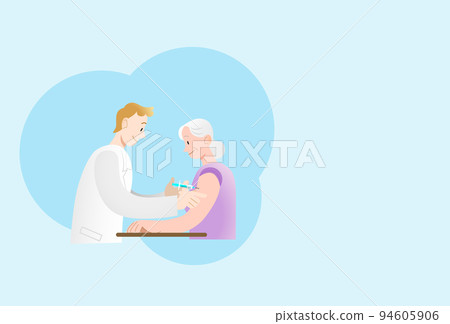 Young man doctor vaccinating old woman patient- Vaccine inoculation Young man doctor vaccinating old woman patient- Vaccine inoculation 94605906
