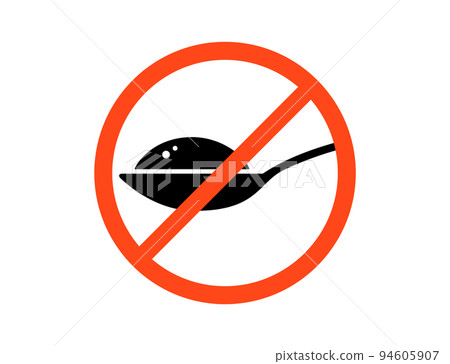 Spoon sugar stop logo vector icon. Powder sugar spoon prohibited symbol isolated sign. Spoon sugar stop logo vector icon. Powder sugar spoon prohibited symbol isolated sign. 94605907