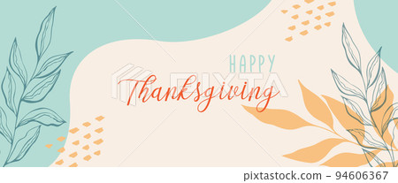 Happy Thanksgiving. Greeting card banner with doodle twig, abstract background boho style. Happy Thanksgiving. Greeting card banner with doodle twig, abstract background boho style. 94606367