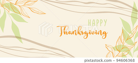 Happy Thanksgiving. Greeting card banner with doodle twig, abstract background boho style. Happy Thanksgiving. Greeting card banner with doodle twig, abstract background boho style. 94606368